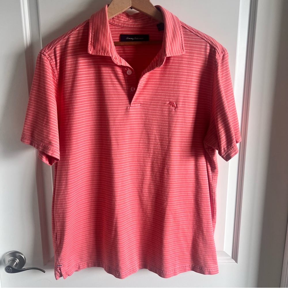 Tommy Bahama Coral Striped Polo Shirt L